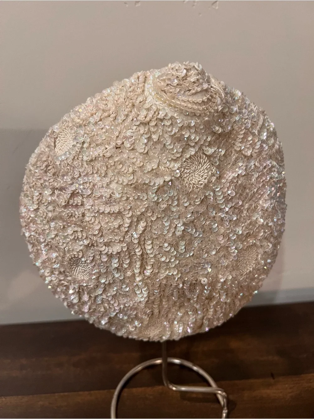 Vintage Maison Mendessolle Ivory Sequin Hat Iridescent Formal
